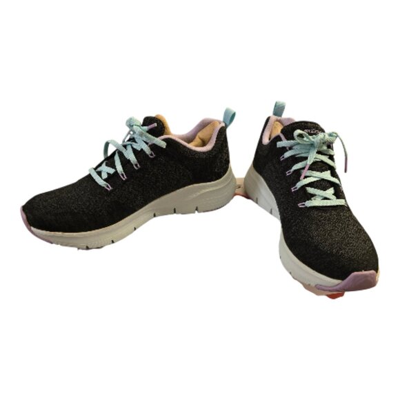 SKECHERS ARCH FIT COMFY WAVE BLACK LAVENDER SIZE 8.5 MEDIUM NIB LACE UP - Picture 4 of 9